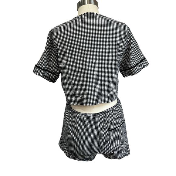 GLG Gingham Tie Front Two Piece Set SZ M Cottagecore Lounge Crop Top Shorts - Picture 3 of 8